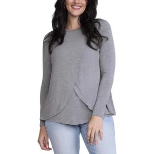 image:imageMotherhood Maternity Womens Long Sleeve Scoop Neck Tulip Nursing Tee Shirt for Breastfeeding with Easy AccessHeather Grey