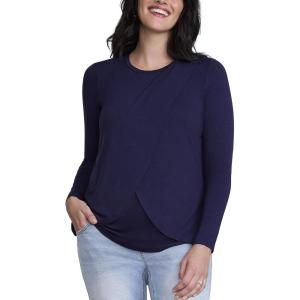 image:imageMotherhood Maternity Womens Long Sleeve Scoop Neck Tulip Nursing Tee Shirt for Breastfeeding with Easy AccessPeacoat