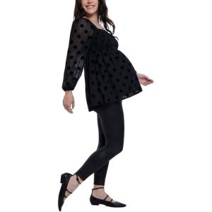 image:imageMotherhood Maternity Womens Long Sleeve Smocked Babydoll TopBlack