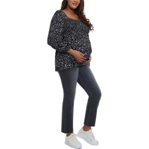 image:imageMotherhood Maternity Womens Long Sleeve Smocked Babydoll TopBlack Ditsy