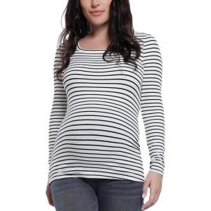 image:imageMotherhood Maternity Womens Long Sleeve Square Neck Ribbed Pregnancy TShirt WhiteBlack Stripe