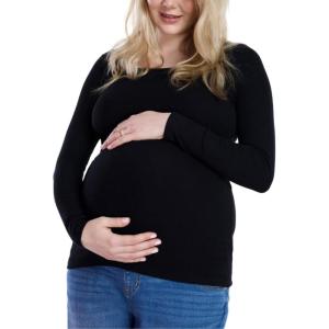 image:imageMotherhood Maternity Womens Long Sleeve Square Neck Ribbed Pregnancy TShirtBlack