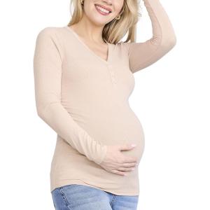 image:imageMotherhood Maternity Womens Long Sleeve VNeck Side Ruched Henley Pregnancy Tee ShirtMoonlight