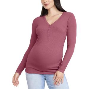 image:imageMotherhood Maternity Womens Long Sleeve VNeck Side Ruched Henley Pregnancy Tee ShirtRed Violet