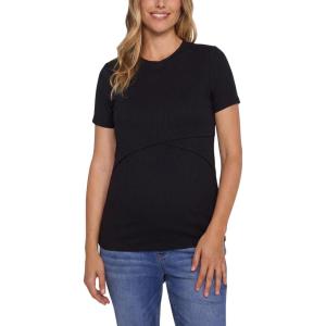 image:imageMotherhood Maternity Womens Short Sleeve Crew Neck CrossOver Nursing Tee Shirt for Breastfeeding with Easy AccessBlack