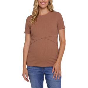 image:imageMotherhood Maternity Womens Short Sleeve Crew Neck CrossOver Nursing Tee Shirt for Breastfeeding with Easy AccessMocha Mousse