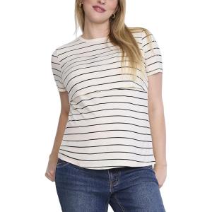 image:imageMotherhood Maternity Womens Short Sleeve Crew Neck Nursing Lightweight Tee Shirt for Breastfeeding with Easy LiftUp AccessAntique WhiteBlack Stripe