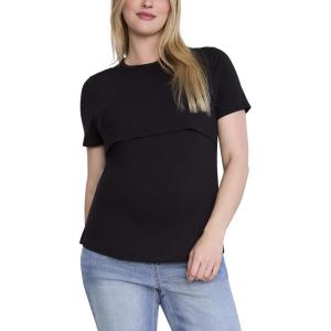 image:imageMotherhood Maternity Womens Short Sleeve Crew Neck Nursing Lightweight Tee Shirt for Breastfeeding with Easy LiftUp AccessBlack