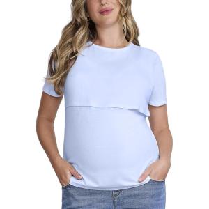image:imageMotherhood Maternity Womens Short Sleeve Crew Neck Nursing Lightweight Tee Shirt for Breastfeeding with Easy LiftUp AccessCashmere Blue