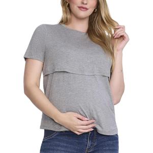 image:imageMotherhood Maternity Womens Short Sleeve Crew Neck Nursing Lightweight Tee Shirt for Breastfeeding with Easy LiftUp AccessHeather Grey