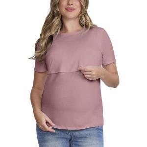 image:imageMotherhood Maternity Womens Short Sleeve Crew Neck Nursing Lightweight Tee Shirt for Breastfeeding with Easy LiftUp AccessOrchid Haze