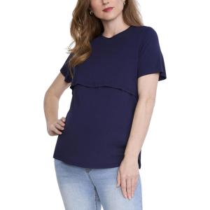 image:imageMotherhood Maternity Womens Short Sleeve Crew Neck Nursing Lightweight Tee Shirt for Breastfeeding with Easy LiftUp AccessPeacoat