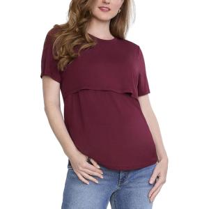 image:imageMotherhood Maternity Womens Short Sleeve Crew Neck Nursing Lightweight Tee Shirt for Breastfeeding with Easy LiftUp AccessTawny Port
