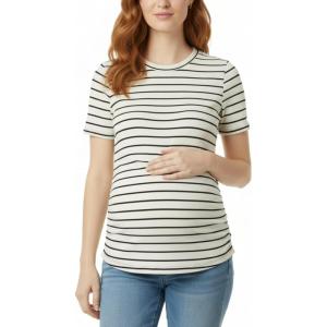 image:imageMotherhood Maternity Womens Short Sleeve Crew Neck Side Ruching Pregnancy Tee ShirtVanillaBlack Stripe