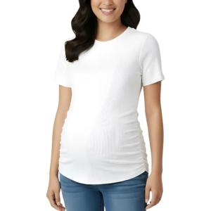 image:imageMotherhood Maternity Womens Short Sleeve Crew Neck Side Ruching Pregnancy Tee ShirtWhite