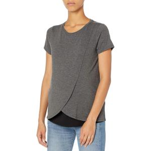 image:imageMotherhood Maternity Womens Short Sleeve Scoop Neck Layered Tulip Nursing Tee ShirtDark Grey
