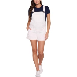 image:imageMotherhood Maternity Womens Casual Denim Short Overalls Pregnancy Romper With Adjustable Straps and PocketsBright White