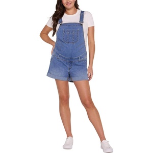 image:imageMotherhood Maternity Womens Casual Denim Short Overalls Pregnancy Romper With Adjustable Straps and PocketsLake Wash