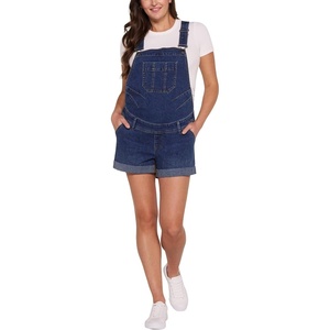 image:imageMotherhood Maternity Womens Casual Denim Short Overalls Pregnancy Romper With Adjustable Straps and PocketsSkoll Wash