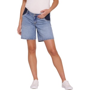 image:imageMotherhood Maternity Womens Under the Belly Bermuda Denim Pregnancy Shorts with Side Elastic Panel InsetsZuma Wash