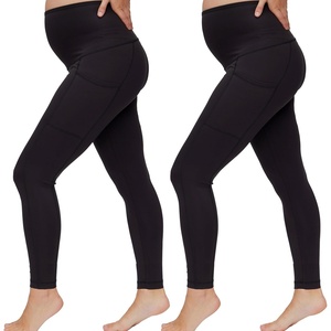 image:imageMotherhood Maternity Womens High Waist Over The Belly Pregnancy Workout Active Pocket Legging 2Pack26 Inch Black 2 Pack