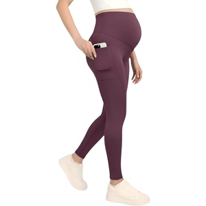 image:imageMotherhood Maternity Womens Over the Belly Workout Activewear Pregnancy Leggings with PocketsMauve Wine