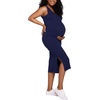image:imageMotherhood Maternity Womens Sleeveless Henley VNeck Rib Knit Midi Bodycon Pregnancy DressPeacoat