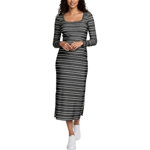image:imageMotherhood Maternity Womens Long Sleeve Ribbed Square Neck Bodycon Casual Pregnancy DressBlackWhite Double Stripe