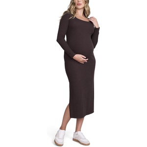 image:imageMotherhood Maternity Womens Long Sleeve Ribbed Square Neck Bodycon Casual Pregnancy DressChocolate Tort