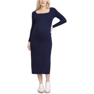 image:imageMotherhood Maternity Womens Long Sleeve Ribbed Square Neck Bodycon Casual Pregnancy DressPeacoat