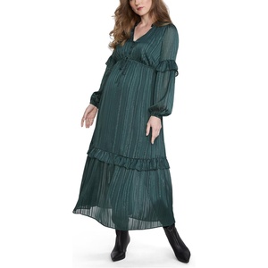 image:imageMotherhood Maternity Womens Long Sleeve VNeck Tiered Maxi Pregnancy Dress with DrawstringForest Biome