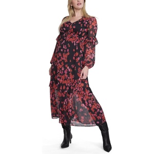 image:imageMotherhood Maternity Womens Long Sleeve VNeck Tiered Maxi Pregnancy Dress with DrawstringHoliday Floral
