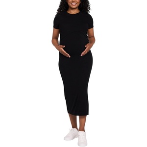 image:imageMotherhood Maternity Womens Short Sleeve Crew Neck CrossOver Nursing Dress for Breastfeeding with Easy AccessBlack
