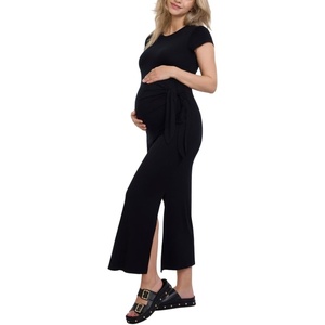 image:imageMotherhood Maternity Womens Short Sleeve Crew Neck Side Tie Detail Midi Casual Pregnancy DressBlack
