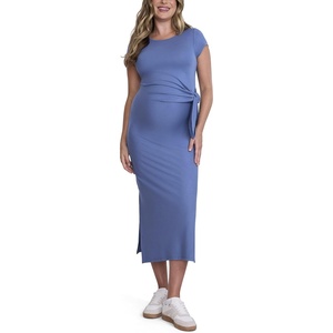 image:imageMotherhood Maternity Womens Short Sleeve Crew Neck Side Tie Detail Midi Casual Pregnancy DressMoonlight Blue