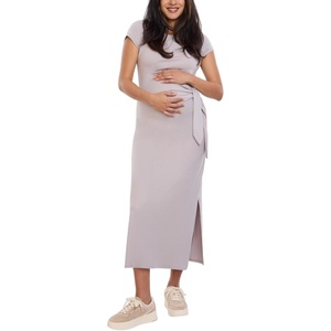 image:imageMotherhood Maternity Womens Short Sleeve Crew Neck Side Tie Detail Midi Casual Pregnancy DressOpal