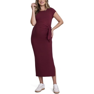 image:imageMotherhood Maternity Womens Short Sleeve Crew Neck Side Tie Detail Midi Casual Pregnancy DressTawny Port