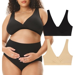 image:imageMotherhood Maternity Nursing Bras Womens Cotton Spandex Wrap Front Sleep Bra Bralette for Breastfeeding amp Pumping Core BlackEssential Nude 2Pack XLarge  Sizes S3X