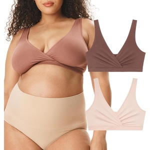 image:imageMotherhood Maternity Nursing Bras Womens Cotton Spandex Wrap Front Sleep Bra Bralette for Breastfeeding amp Pumping Porcelain PinkNutmeg 2Pack XXLarge