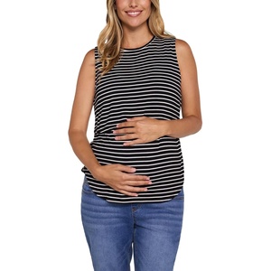 image:imageMotherhood Maternity Womens Nursing Sleeveless Tank Top for Breastfeeding with with Easy Liftup AccessBlackWhite Stripe