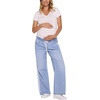 image:imageMotherhood Maternity Womens Under the Belly Tie Waist Relaxed Wide Leg Lightweight Denim Pregnancy PantsAddie Light WashWhite Side Stripes