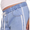 image:imageMotherhood Maternity Womens Under the Belly Tie Waist Relaxed Wide Leg Lightweight Denim Pregnancy PantsAddie Light WashWhite Side Stripes