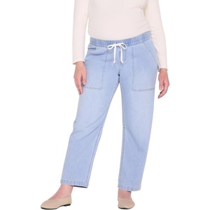 image:imageMotherhood Maternity Womens Under Belly Drawstring Barrel Leg Denim Pregnancy JeansAddie Light Wash