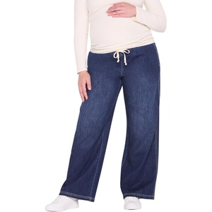 image:imageMotherhood Maternity Womens Under the Belly Tie Waist Relaxed Wide Leg Lightweight Denim Pregnancy PantsGrady Wash