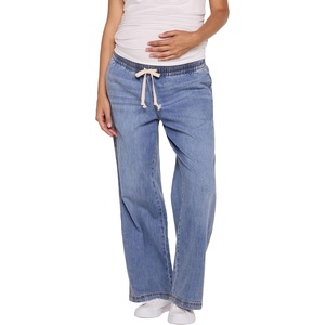 image:imageMotherhood Maternity Womens Under the Belly Tie Waist Relaxed Wide Leg Lightweight Denim Pregnancy PantsHansel Wash