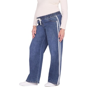 image:imageMotherhood Maternity Womens Under the Belly Tie Waist Relaxed Wide Leg Lightweight Denim Pregnancy PantsJane Medium Wash
