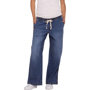 image:imageMotherhood Maternity Womens Under the Belly Tie Waist Relaxed Wide Leg Lightweight Denim Pregnancy PantsJane Wash