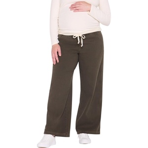 image:imageMotherhood Maternity Womens Under the Belly Tie Waist Relaxed Wide Leg Lightweight Denim Pregnancy PantsOlive Night