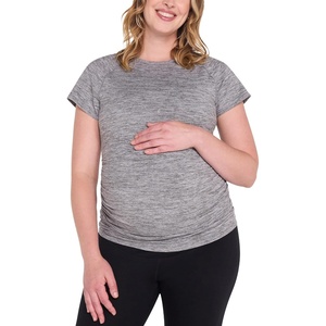 image:imageMotherhood Maternity Womens Short Sleeve Raglan Workout Active Pregnancy TeeHeather Charcoal